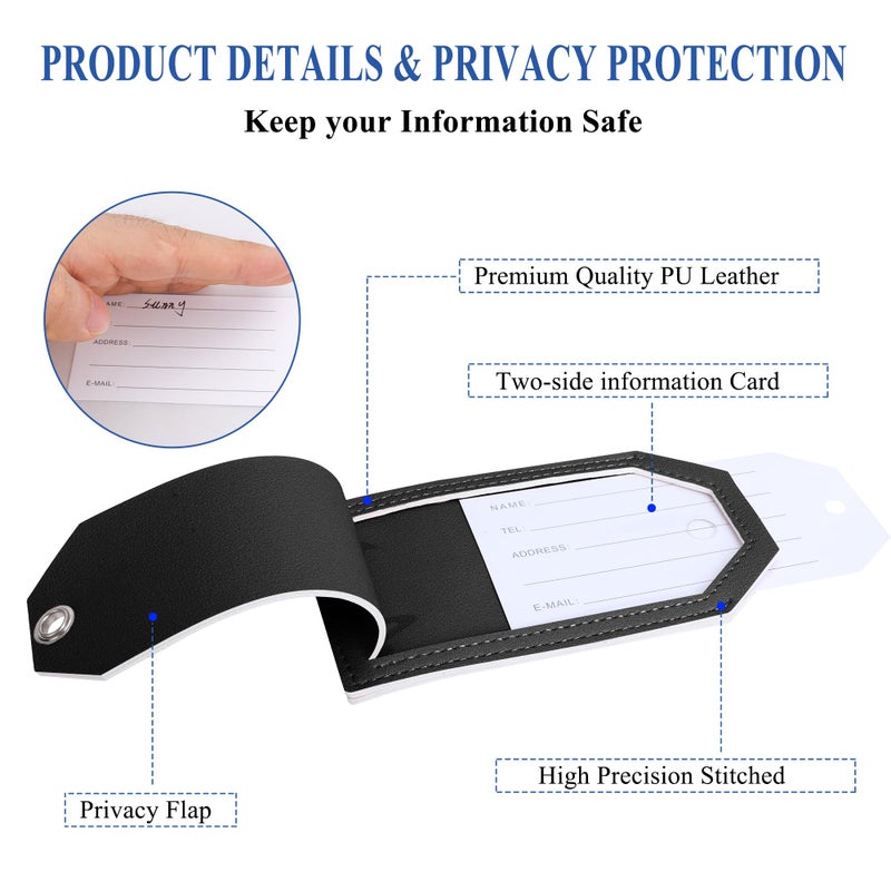 Casmonal Luggage Tags with Full Back Privacy Cover w/Steel Loops (Black 02 pcs Set) - Image 3